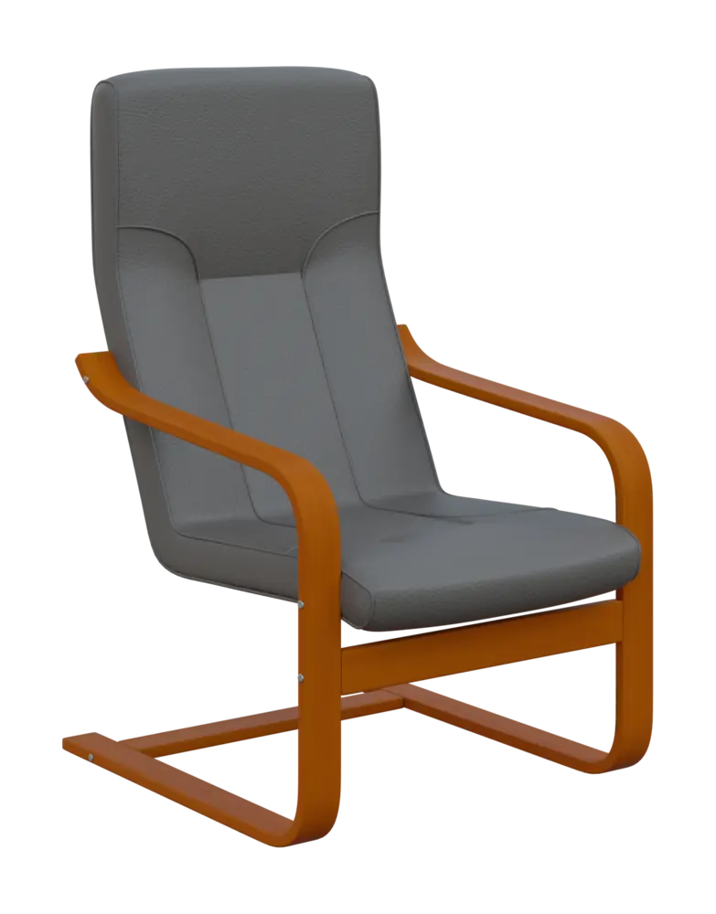 BO - 1 křeslo, dřevěná kostra, moření třešeň, koženka OTO SA 2, tmavě šedá